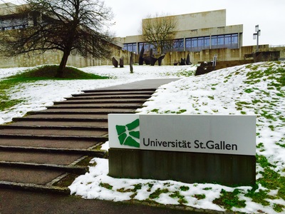 Entrance to St Gallen University, Switzerland in the snow