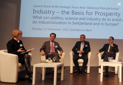 Gill Parker moderates an event for EMPA in Switzerland